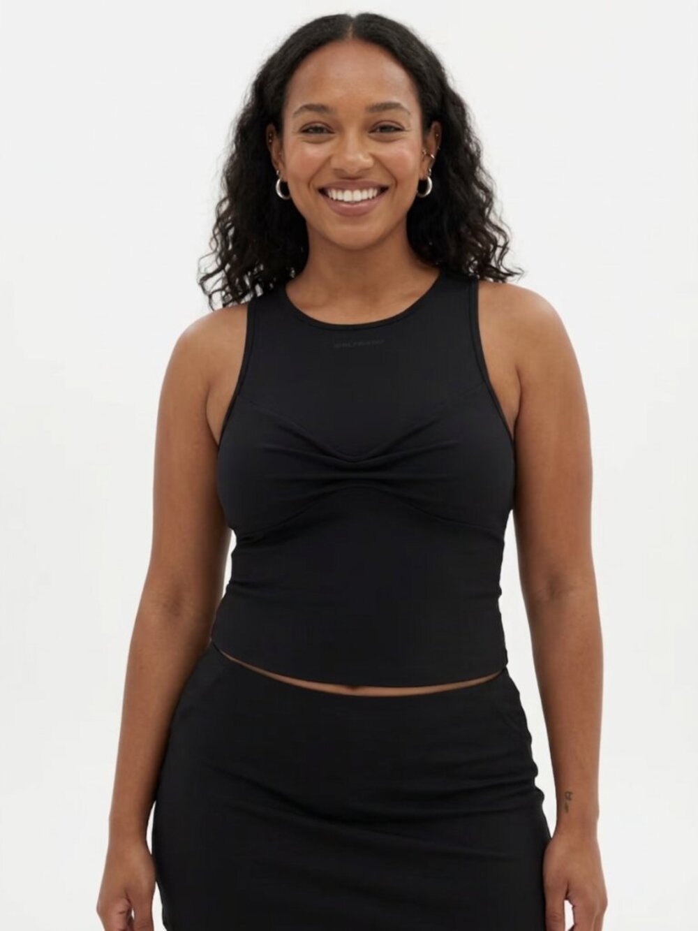 Girlfriend Collective Black Quinn Ruched Front Tank Top Size XS NWT